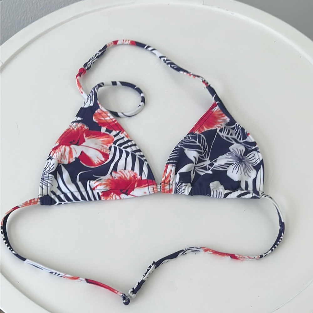 L*Space Red and Black Floral Bikini Top